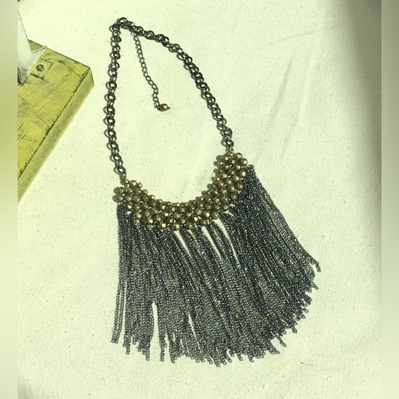 Bohemian dreaming statement necklace.  Beading, delicate chain detail. 18” SALE - Picture 2 of 4